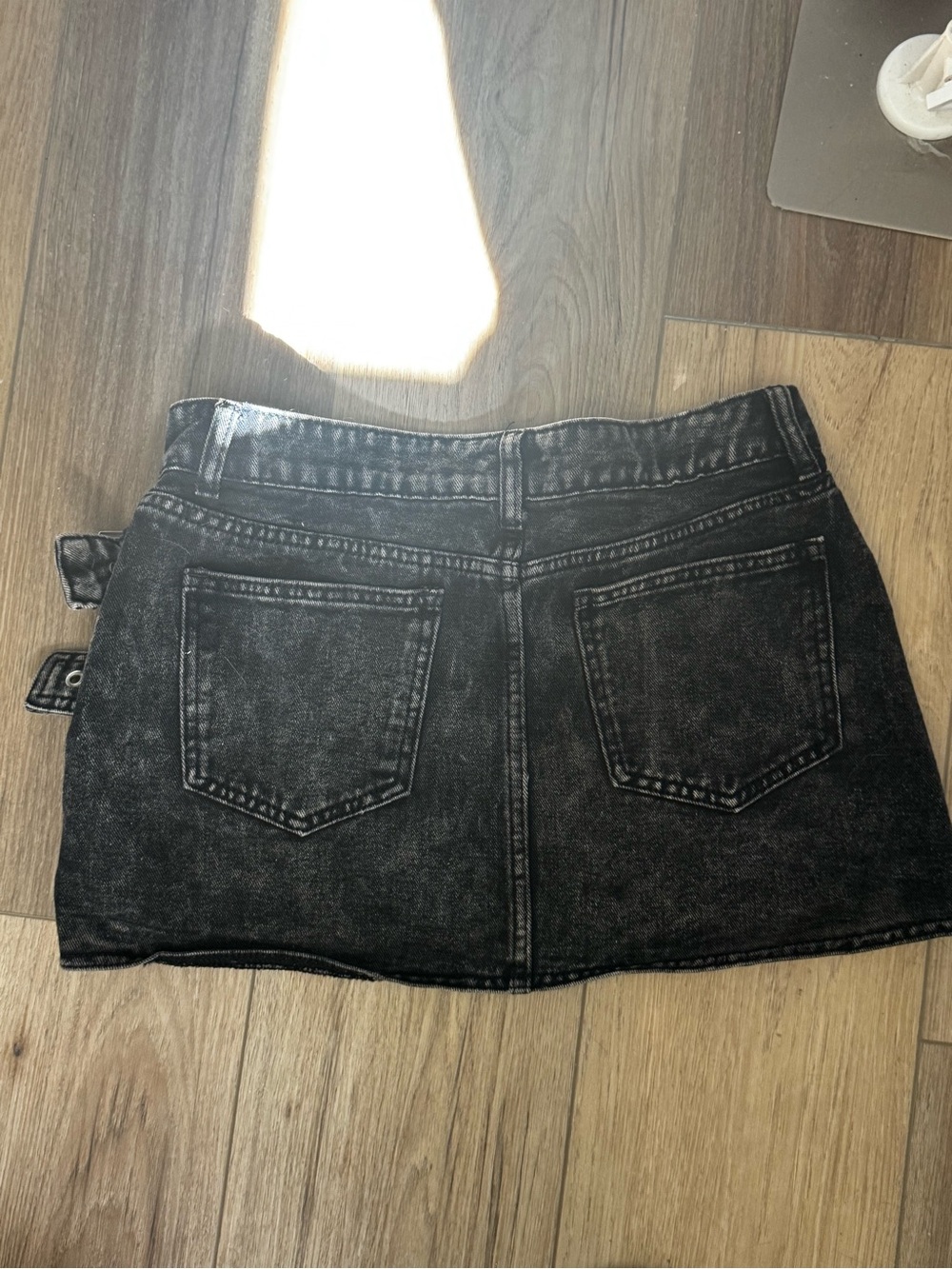 SHEIN Black Washed Denim Mini Skirt with Double Buckle Wrap size medium - Picture 4 of 8